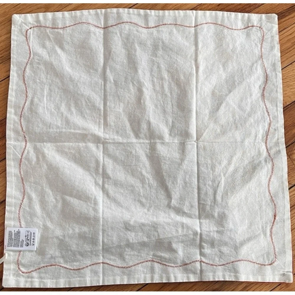 Anthropologie Ruby Scallop Border Napkins Set 3 NWOT Stone Navy Rust Orange Boho